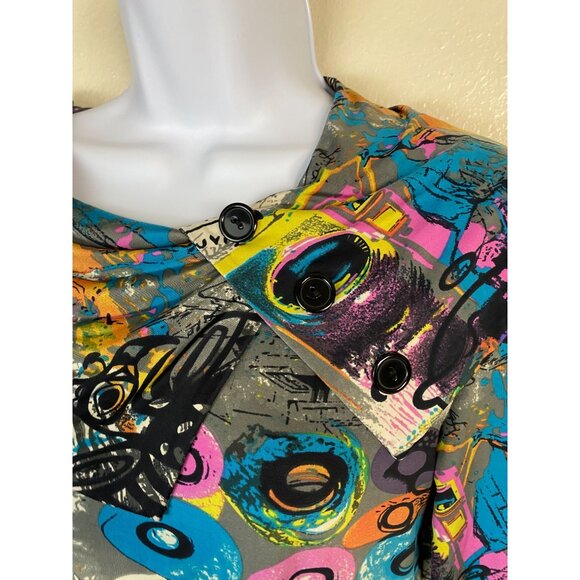 Joseph Ribkoff Abstract Graffiti Art Tunic Top size 12 Asymmetrical Button Boho - Picture 6 of 16